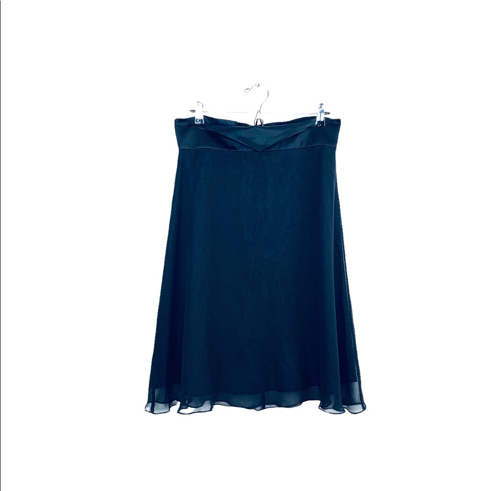 White House Black Market 100% Silk Skirt Tuxedo Waist Layered Womens Black Sz 10 - Picture 9 of 13
